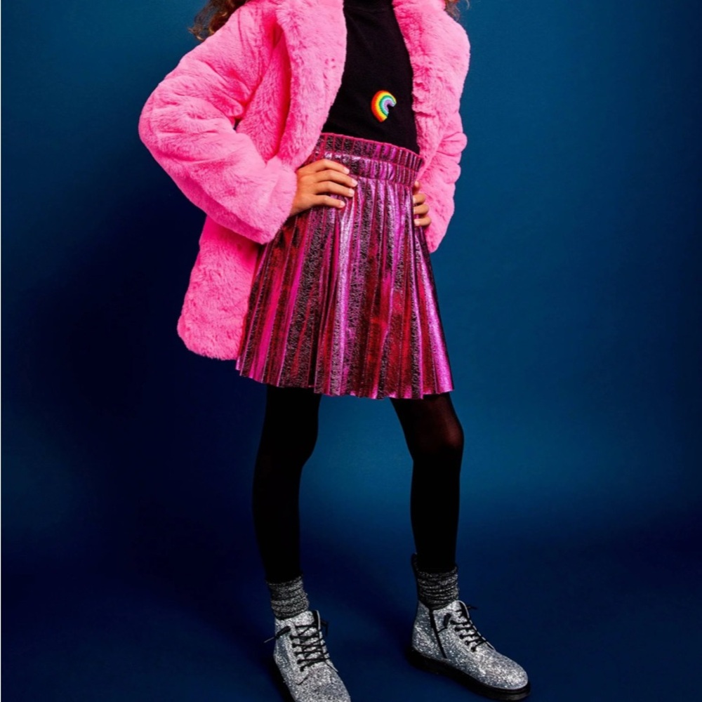 Lola + The Boys Pink Foil Pleated Metallic Skirt